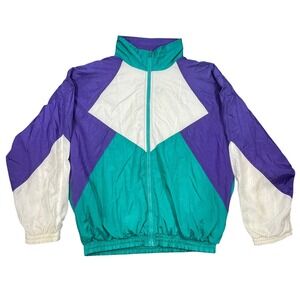 Vintage Pro Spirit Teal Purple Colorblock Vintage Windbreaker Jacket Mens Large